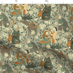 Canadian Wildlife Fabric - Canadiandreams By Gaiamarfurt - Neutral Green Animals Floral Trees Cotton Fabric By The Yard With Spoonflower
