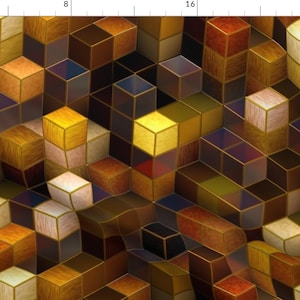Cubes Fabric - Steamcubism Brass By Bonnie Phantasm - Steampunk 3D Cube Escher Modern Decor Cotton Fabric By The Yard With Spoonflower
