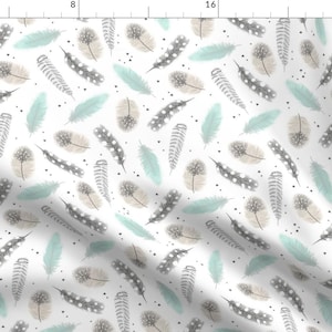 Boho Feathers Fabric - Feathers By Innamoreva - Bohemian Feathers on White Cotton, Organic Knit, Linen Fabric By The Yard With Spoonflower