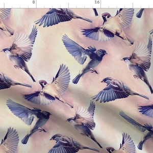 Sparrows In Flight Fabric - Sparrow Flight Rose Quartz And Serenity - Large By Micklyn - Sparrows Cotton Fabric By The Yard With Spoonflower