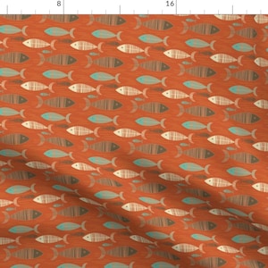Kitschdc Orange Fish Ocean Fabric - Vintage Kitsch Fish Swimming By Dawsurfacedesign - Kitschdc Cotton Fabric By The Yard With Spoonflower