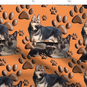 Orange German Shepherd Fabric German Shepherds On A Coral Backround By Dogdaze Orange Dog Cotton Fabric By The Yard With Spoonflower image 1