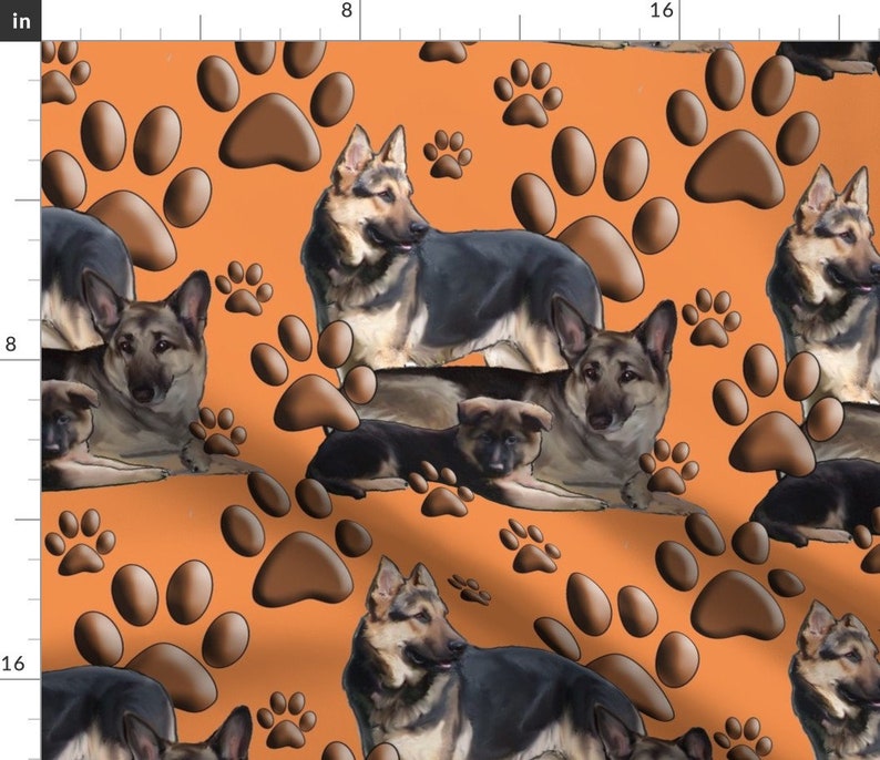 Orange German Shepherd Fabric German Shepherds On A Coral Backround By Dogdaze Orange Dog Cotton Fabric By The Yard With Spoonflower image 1