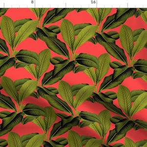 Tropical Palm Fabric - Palm In Palm ~ Coral By Peacoquettedesigns - Banana Leaf Botanical Cotton Fabric By The Yard With Spoonflower