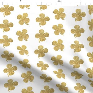 Gold Wish Fabric - Four Leaf Clover Gold Glitter By Jenlats - Gold Wish Cotton Fabric By The Yard With Spoonflower
