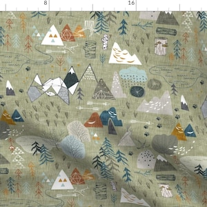 Map Fabric - Max's Map (Olive) Custom Fabric By Nouveau Bohemian - Map Cotton Fabric by the Yard with Spoonflower