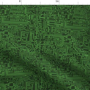 Circuit Board Fabric - Circuit Board By Thinlinetextiles - Green Black Nerd Geek Computer Science Cotton Fabric By The Yard With Spoonflower