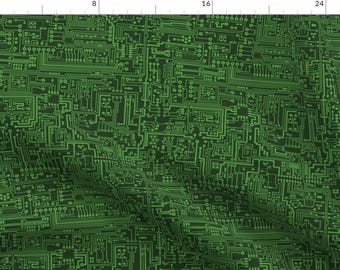 May include: A green and black circuit board pattern with a repeating design of electronic components. The pattern is reminiscent of a computer chip or motherboard.