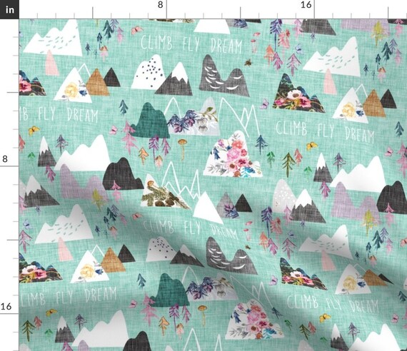 Mountain Fabric Mountains Dreams Aqua by Nouveau Bohemian - Etsy