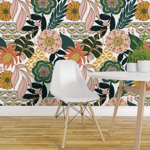 Boho Botanical Peel and Stick Wallpaper - Maximalist Boho Monstera Palms - Removable Wall Decor Art - Boho Tropical by fineapple_pair