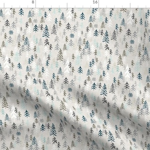 Woodland Fabric - Solitude Earth Small By Nouveau Bohemian - Woodland Trees Cabin Forest Beige Cotton Fabric By The Yard With Spoonflower