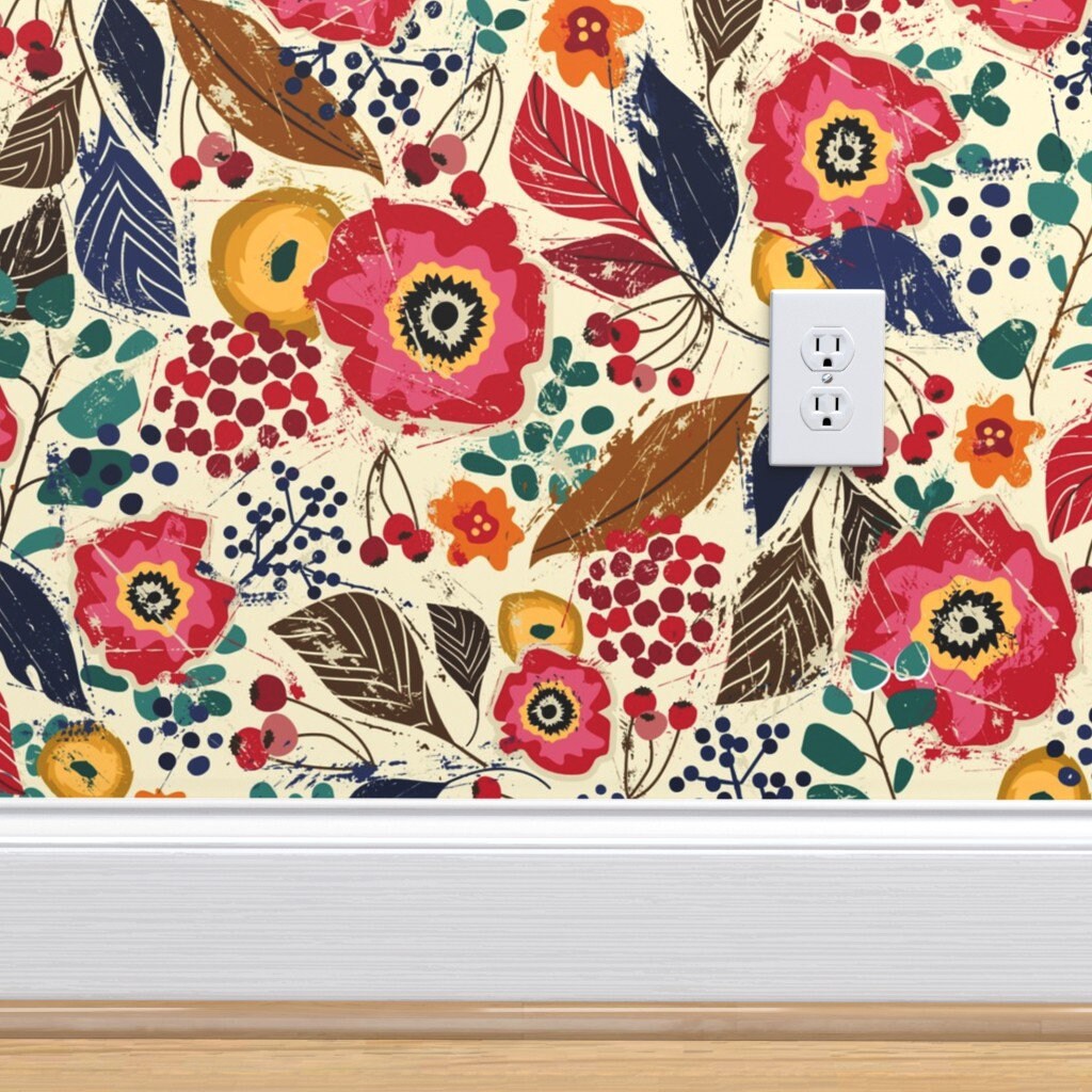 Botanical Block Print Wallpaper Botanical Block Print by - Etsy