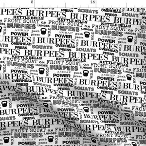 Burpees Fabric - I Love Burpees By Lub By Lamb - Burpees Workout Fitness Exercise Black White  Cotton Fabric By The Yard With Spoonflower