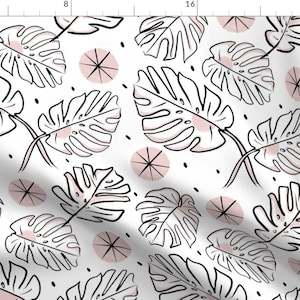 Monstera Fabric - Monstera Leaves On White By Tarareed - Blush Monstera Tropical Large Scale Cotton Fabric By The Yard With Spoonflower