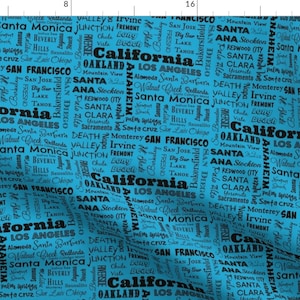California Fabric - Cities Of California, Aqua Blue By Svester - California Cotton Fabric By The Yard With Spoonflower