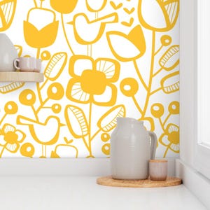 Scandi Wallpaper - Jumbo Scandinavian Garden By Mariana Valladares - Yellow Flowers Removable Self Adhesive Wallpaper Roll by Spoonflower image 7