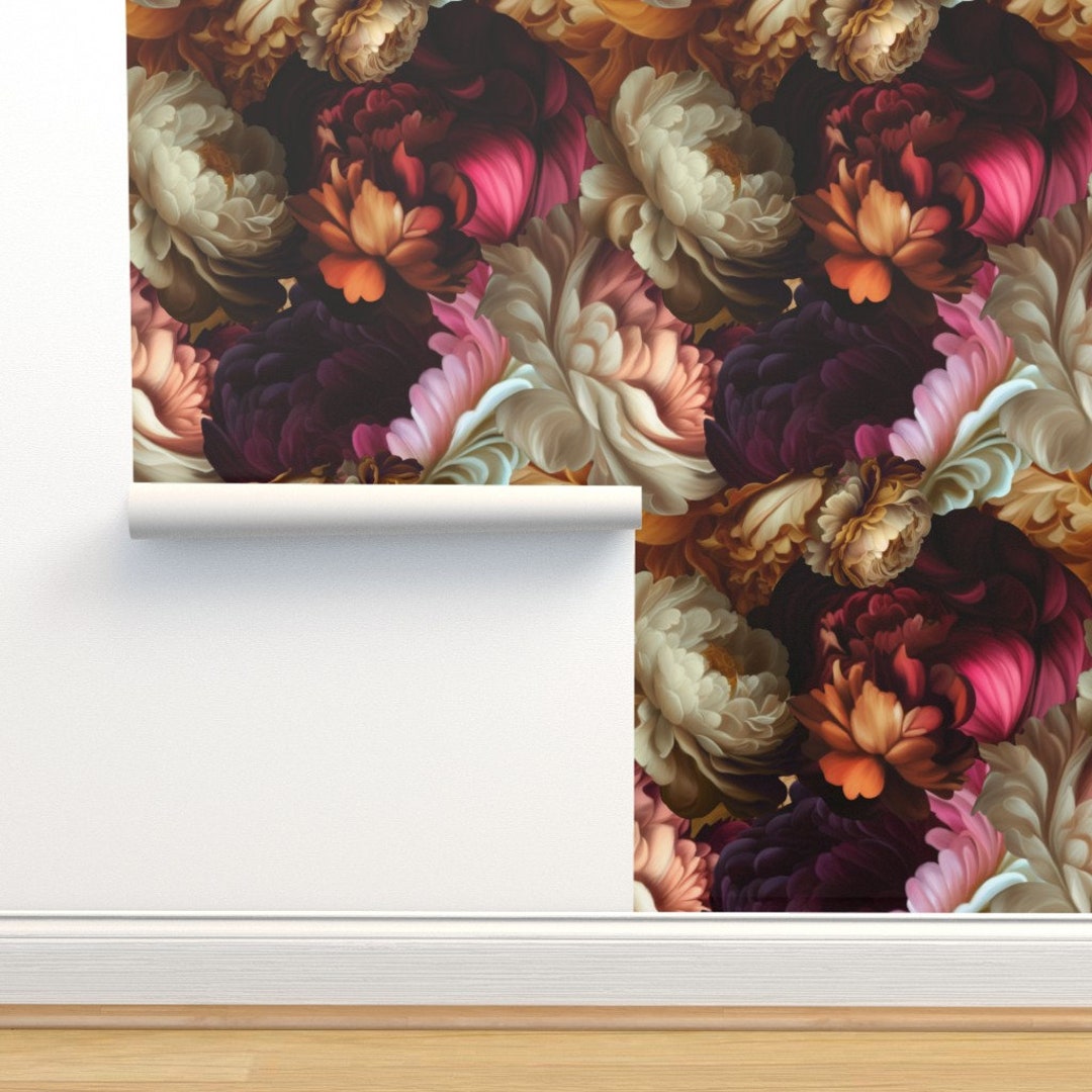 Baroque Floral Wallpaper Big Blooms by Hansonhomesolutions Etsy