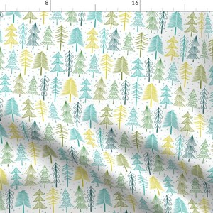 Woodland Christmas Fabric - Oh&#39; Christmas Tree White Aqua By Heatherdutton - Retro Christmas Cotton Fabric By The Yard With Spoonflower