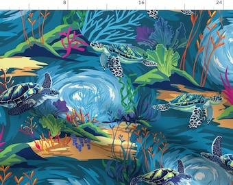 Turtles Paint By Number Fabric - Shimmery Turtle Jungle By Gingerlique - Turtles Marine Ocean Cotton Fabric By The Yard With Spoonflower