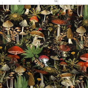 Dark Fabric - Rustic Mushroom by utart -  Moody Botanical Mushroom Cottagecore Toadstool Woodland Fungus Fabric by the Yard by Spoonflower