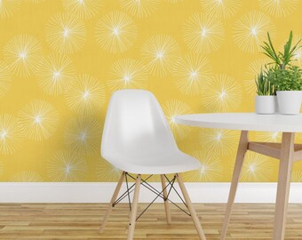 Floral Wallpaper - Dandelions - Yellow by Friztin - Custom Printed Removable Self Adhesive Wallpaper Roll by Spoonflower