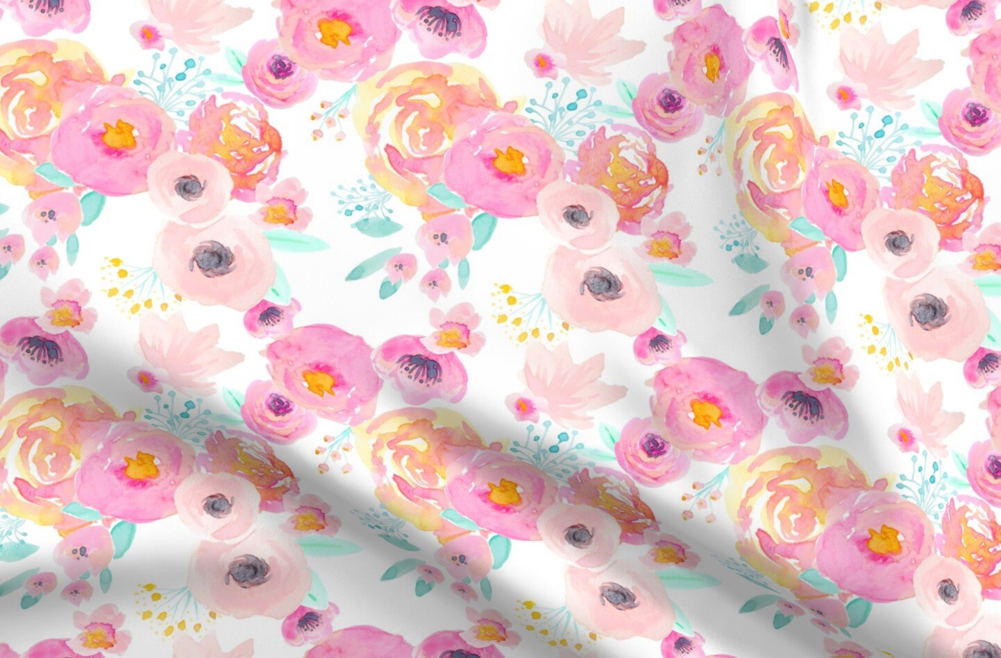 Watercolor Floral Fabric Indy Bloom Blush Florals White A By Etsy