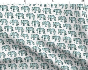 Blue Elephant Fabric - Elephant Herd Smaller Scale By Taraput - Baby Elephant Nursery Decor Cotton Fabric By The Yard With Spoonflower