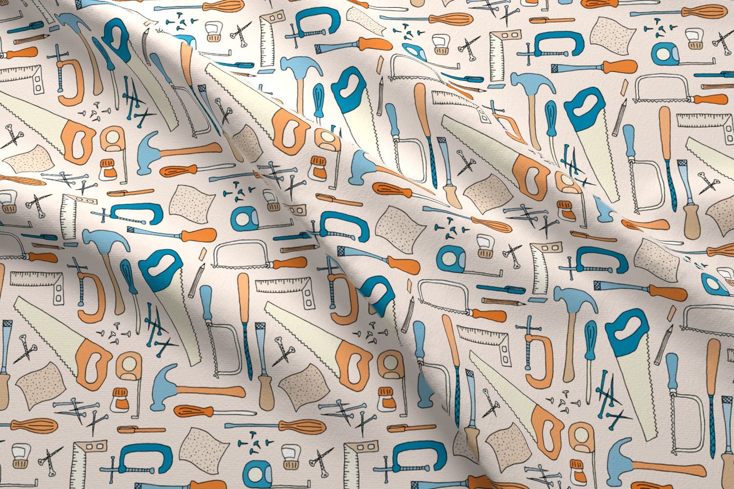 Woodworking Fabric Tools Drawing On Peach By Seesawboomerang Etsy