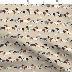 Dachshund In Sweaters Fabric - Dachshund Dog Fabric By Petfriendly - Baby Nursery Dog On Tan Cotton Fabric By The Yard With Spoonflower