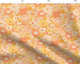 Vintage Summer Fabric - Retro Flowers by innamoreva - Feminine Botanical Garden Retro 1970s Warm Tones  Fabric by the Yard by Spoonflower