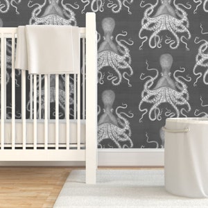 Octopus on Gray Wallpaper Octopus Oasis Gray by - Etsy