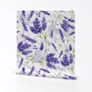 Floral Wallpaper - Lavender By Utart - Botanical Lilac Nursery Garden Custom Printed Removable Self Adhesive Wallpaper Roll by Spoonflower