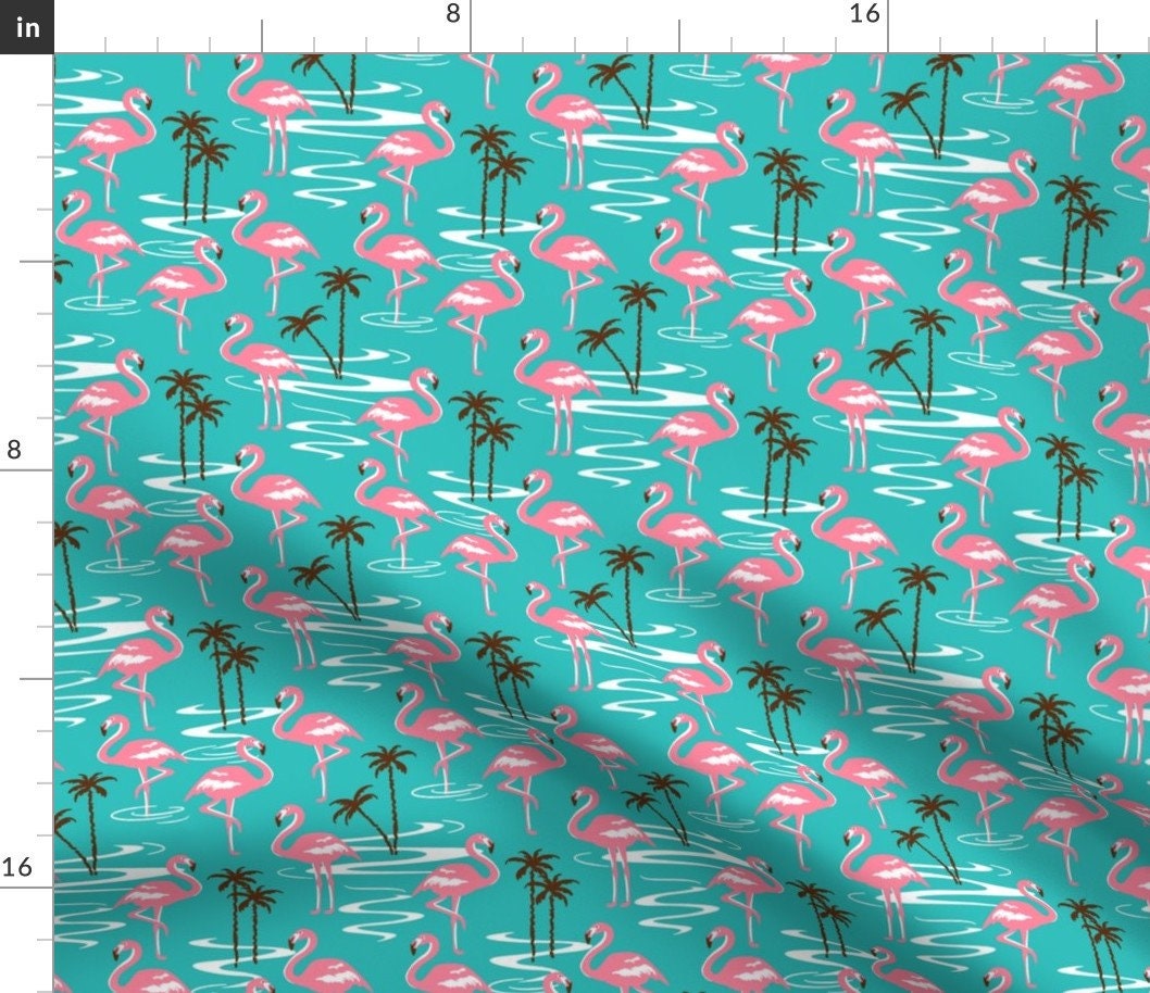 Flamingo Fabric Florida Flamingo by 50s Vintage Dame Etsy