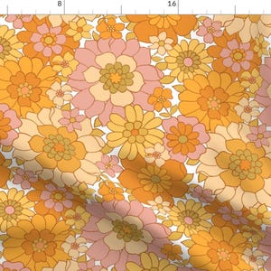 1970s Floral Fabric - Avery Retro Floral On White by red_raspberry_design - Orange Retro Flowers 1960s Fabric by the Yard by Spoonflower