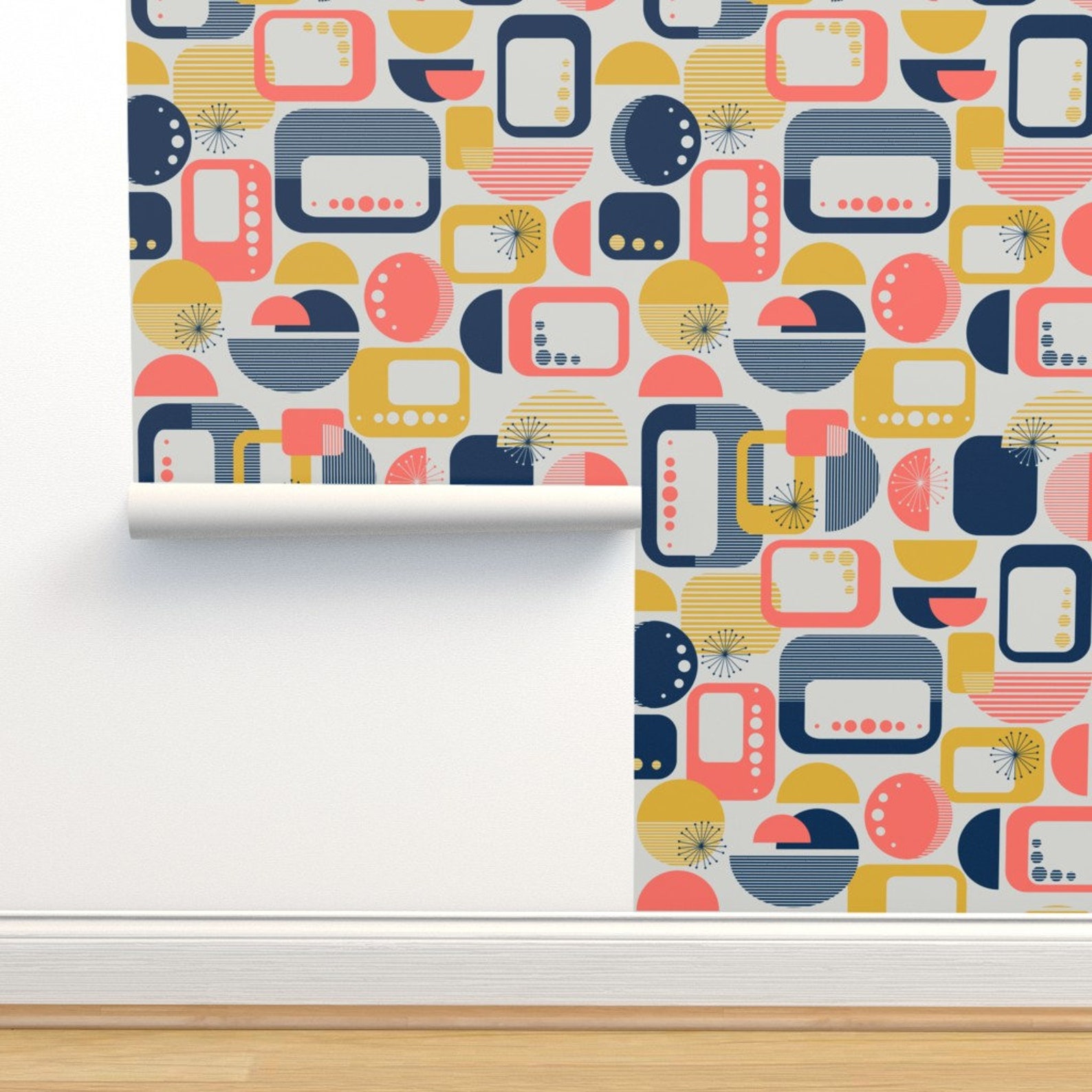 Retro Wallpaper Mid Century Coral by Groundnut Apiary - Etsy