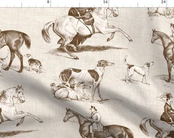 Traditional Fabric - British Equestrian Toile by perrinphilippa - British Countryside Classic Sepia Horses Fabric by the Yard by Spoonflower