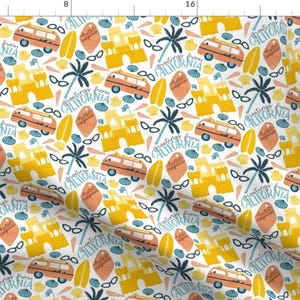 Retro Postcards Travel Fabric - Greetings From California By Nofontsgivenco - Retro Postcards Cotton Fabric By The Yard With Spoonflower