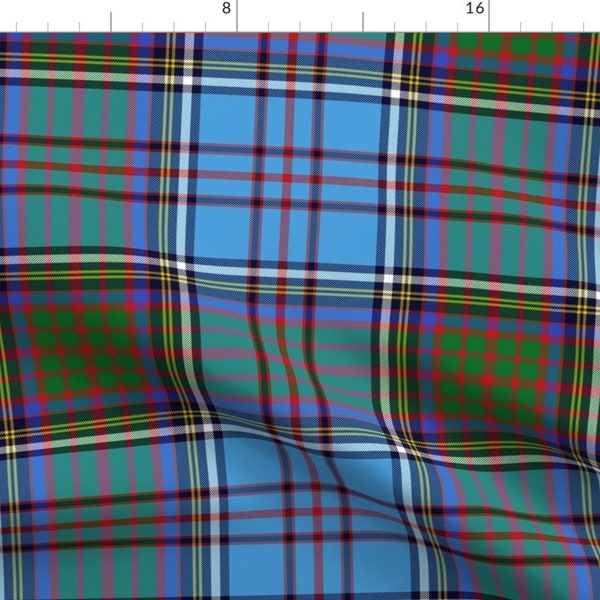 Blue Plaid Fabric - Anderson Family Tartan By Weavingmajor - Blue Red Green Yellow Plaid Tartan Cotton Fabric By The Yard With Spoonflower