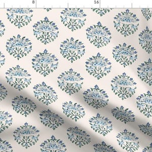 Periwinkle Fabric - Handblock Medallion by whitneyenglish - Cornflower Block Print Jaipur Wood Block Fabric by the Yard by Spoonflower