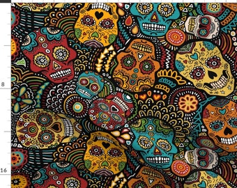 Calavera Fabric - Mexican Sugar Skulls (Small) By Lusykoror - Calavera Mexican Sugar Skulls Black Cotton Fabric By The Yard With Spoonflower