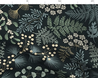 Botanical Apparel Fabric - Moody Fern Forest by garabateo - Dark Foliage Cabincore Cozy Autumn Winter Leaves Clothing Fabric by Spoonflower