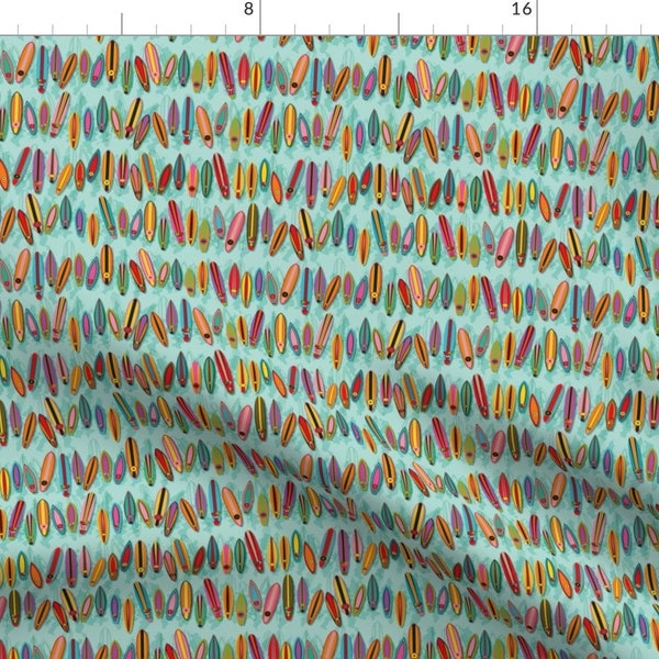 Surf Fabric - Surf By Leventetladiscorde - Surf Boards Ocean Water Blue Purple Red Yellow Green Cotton Fabric By The Yard With Spoonflower
