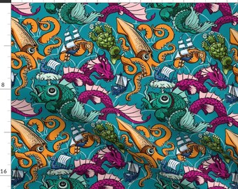 Colorful Sea Monster Fabric - Sea Monsters (Color) By Raul - Nautical Sea Monster Home Decor Cotton Fabric By The Yard With Spoonflower