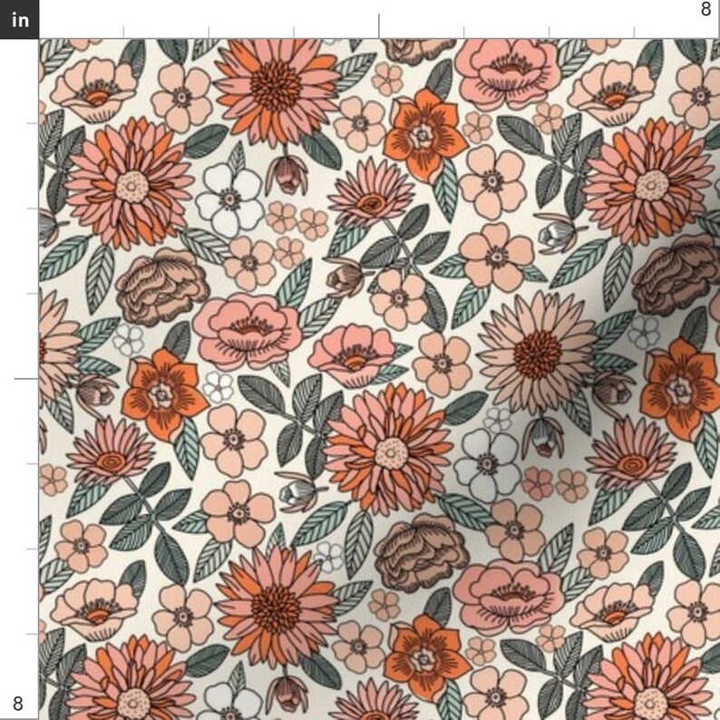 Happy Flowers Fabric 70s Flowers by Charlottewint Orange Etsy
