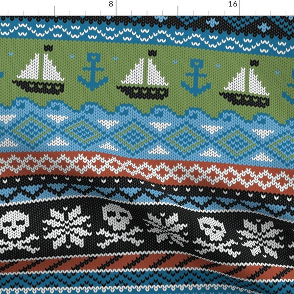 Fair Isle Pirate Sweater Pattern Fabric - Treasure Isle Fair Isle Pixels By Lellobird - Fair Isle Cotton Fabric By The Yard With Spoonflower