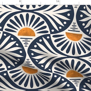 Art Deco Boho Fabric - Art Deco Sunset  by de_koro - Retro Vintage Abstract Sunset Coastal Modern Damask Fabric by the Yard by Spoonflower