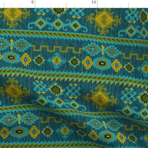 Kilim Fabric - Kilim In Ocean Tones By Vo Aka Virginiao - Kilim Blue Green Yellow Bohemian Boho Cotton Fabric By The Yard With Spoonflower