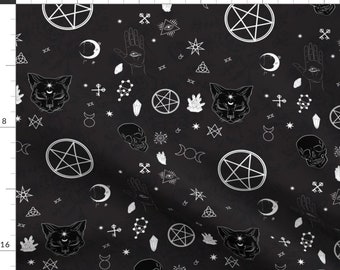 Pagan Fabric - It's Witchcraft Evovled By Mischievousdesign - Pagan Wiccan Black and White Cotton Fabric By The Yard With Spoonflower