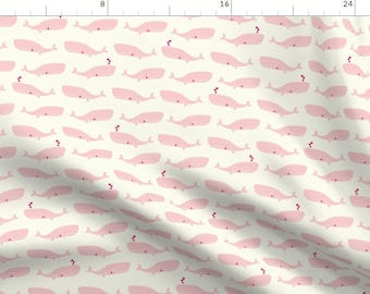 Pink Whales Fabric - Pink Whales In Love By Martamunte - Nautical Nursery Baby Girl Pink Whale Cotton Fabric By The Yard With Spoonflower