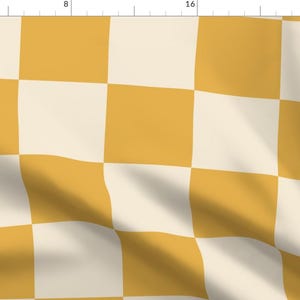 Retro Yellow Check Fabric - Mustard Yellow Check by emswhimsicalwonders - Checkerboard 1990s Y2k Patchwork Fabric by the Yard by Spoonflower